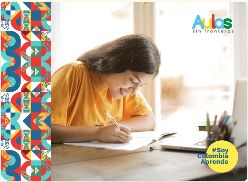 Imagen azul con el texto «Herramientas para habitar la escuela», etiqueta «Contenido MEN» e ilustraciones de un libro y un lápiz. Portal Colombia Aprende.