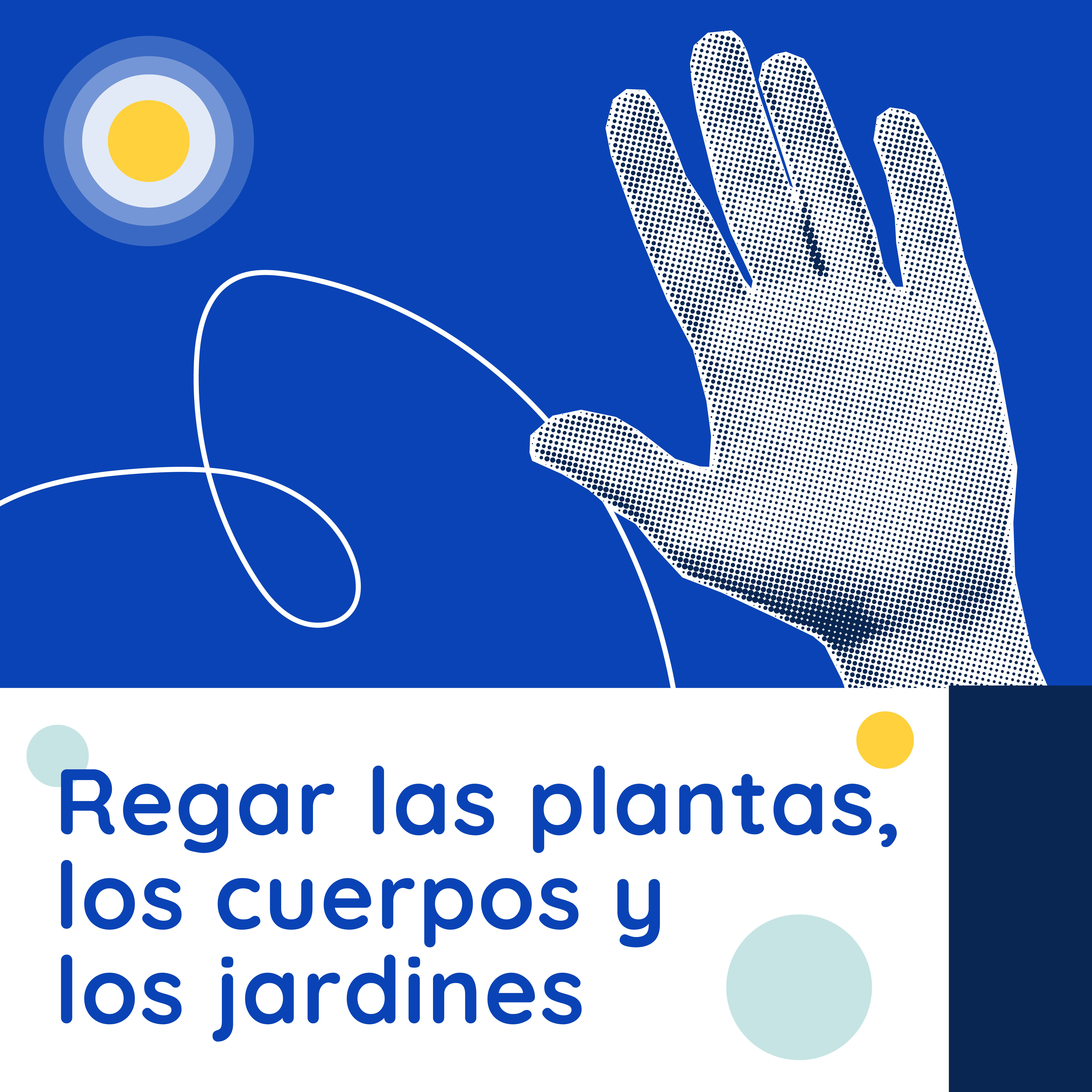 Título del recurso, fondo azul y una mano abierta