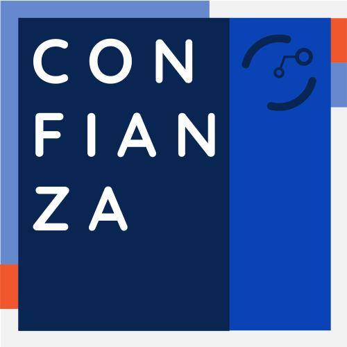 Fondo azul con título alineado a la izquierda con la inscripción "Confianza" en mayúscula sostenida