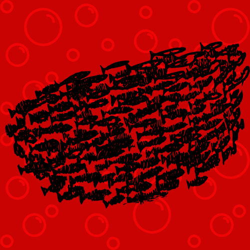 cardumen o banco de peces en fondo rojo ColombiaAprende