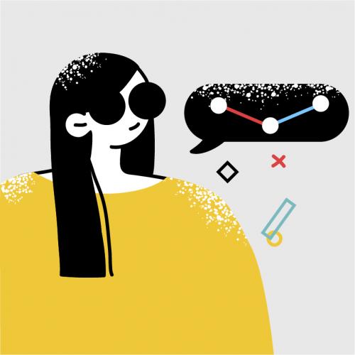 ilustración de una niña con gafas negras viendo redes 