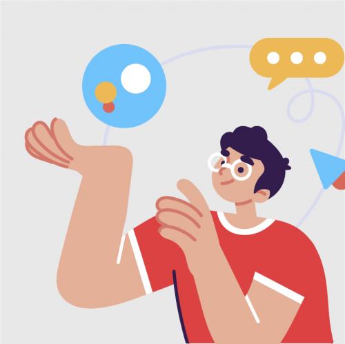 ilustración de un joven interactuando con las redes 