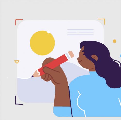 ilustración de una mujer con un lápiz sobre un papel