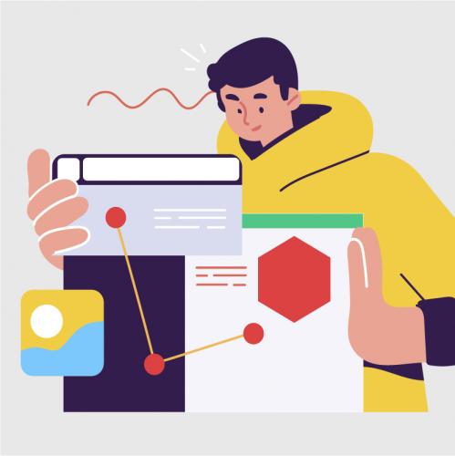 ilustración de un joven interactuando con las redes 
