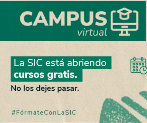 Imagen con un texto de Campus virtual, invitando a los cursos gratuitos.