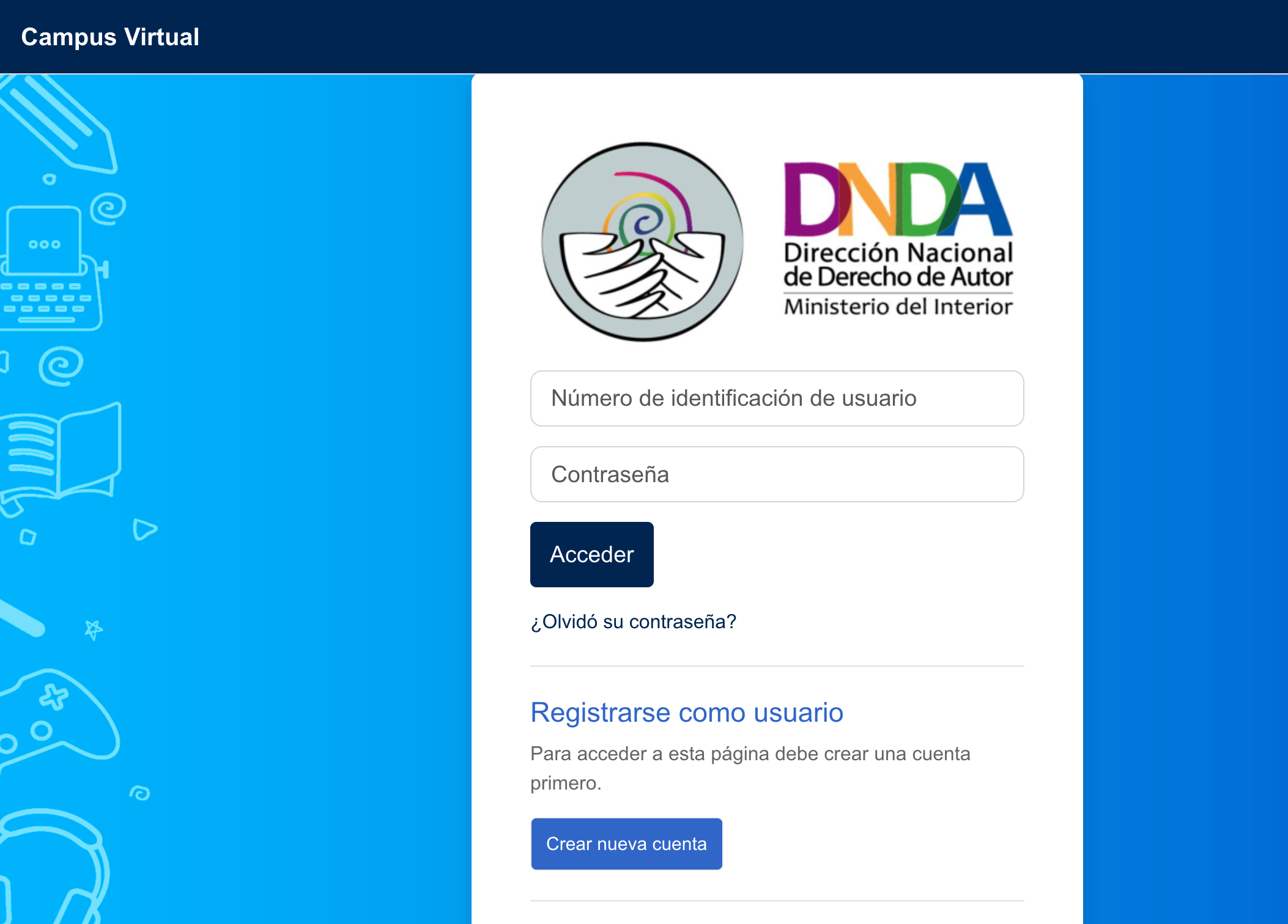 Imagen de la página principal de acceso al curso Observancia derecho de autor Colombia