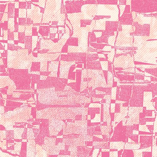 imagen cuadrada con un diseño abstracto (es decir, no tiene formas de cosas reales, como personas o animales). Parece un collage moderno y desordenado que mezcla dos únicos colores: rosa intenso y un fondo color crema.