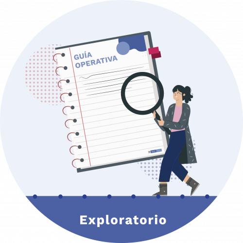 Ilustración mujer lupa y cuaderno. Guía operativa