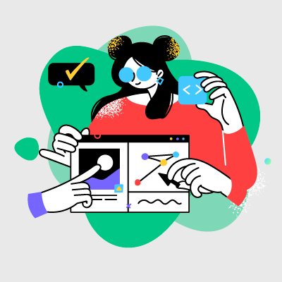 ilustración de una niña mirando su pc infectado por un virus