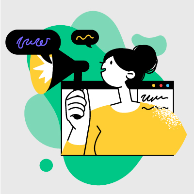 ilustración de una joven con una bocina