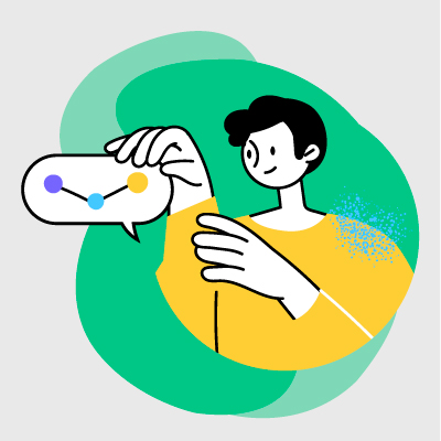 Ilustración de un joven con saco amarillo sosteniendo mediciones digitales