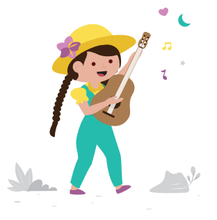 Niña campesina tocando guitarra y sonriendo