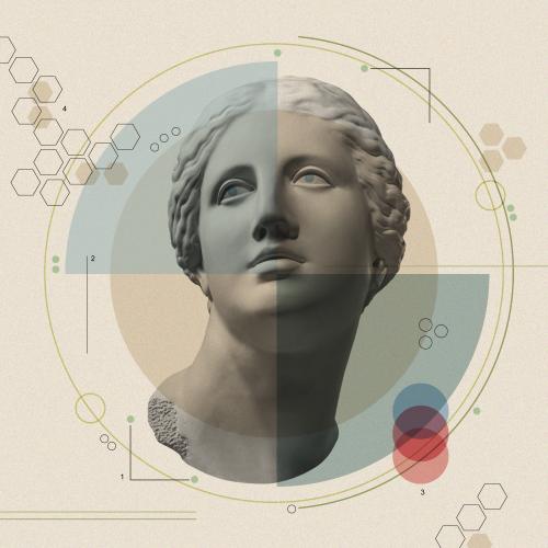 Collage escultura y figura geométricas