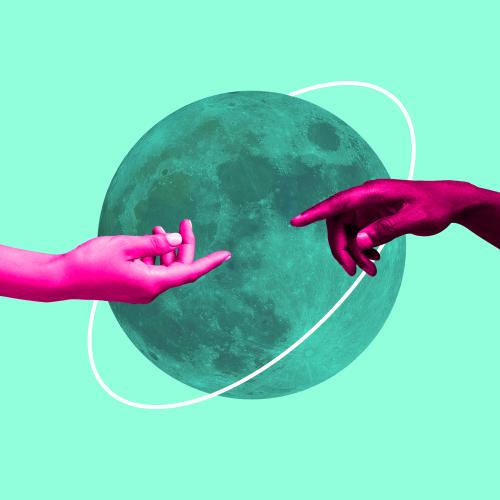 Collage dos manos y un mundo