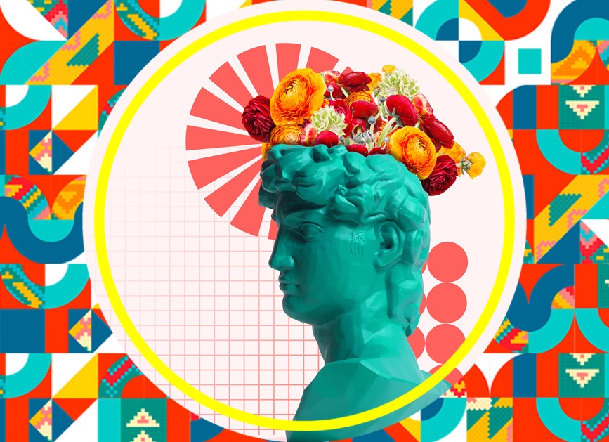 Arte a modo de Collage - El David y flores