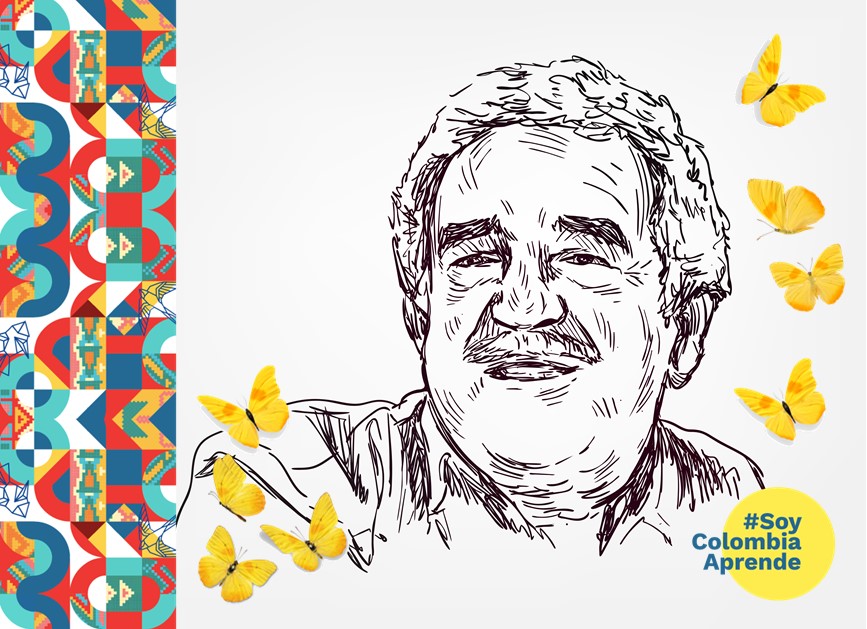 Ilustracion de gabriel garcia marquez con mariposas amarillas