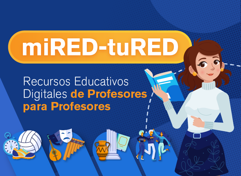 Profesora ilustrada señalando el título Tu red, mi red Recursos digitales de profesores para profesores