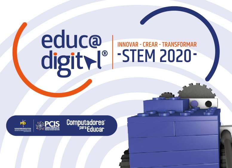 Imagen con texto del evento educa digital, innovar, crear, transformar, STEM 2020 y logos de las entidades que participan