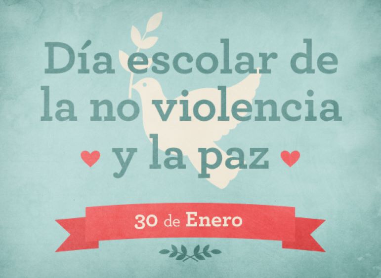 imagen azul que dice Día escolar de la no violencia y la paz