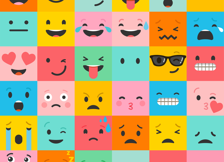 Ilustración de emoticones representando diversas emociones                                                                                           