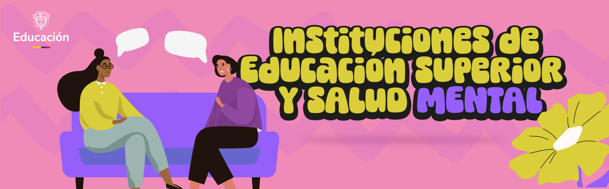 Logo educación. Ilustración de dos mujeres conversando sobre un sofá. Instituciones de Educaci