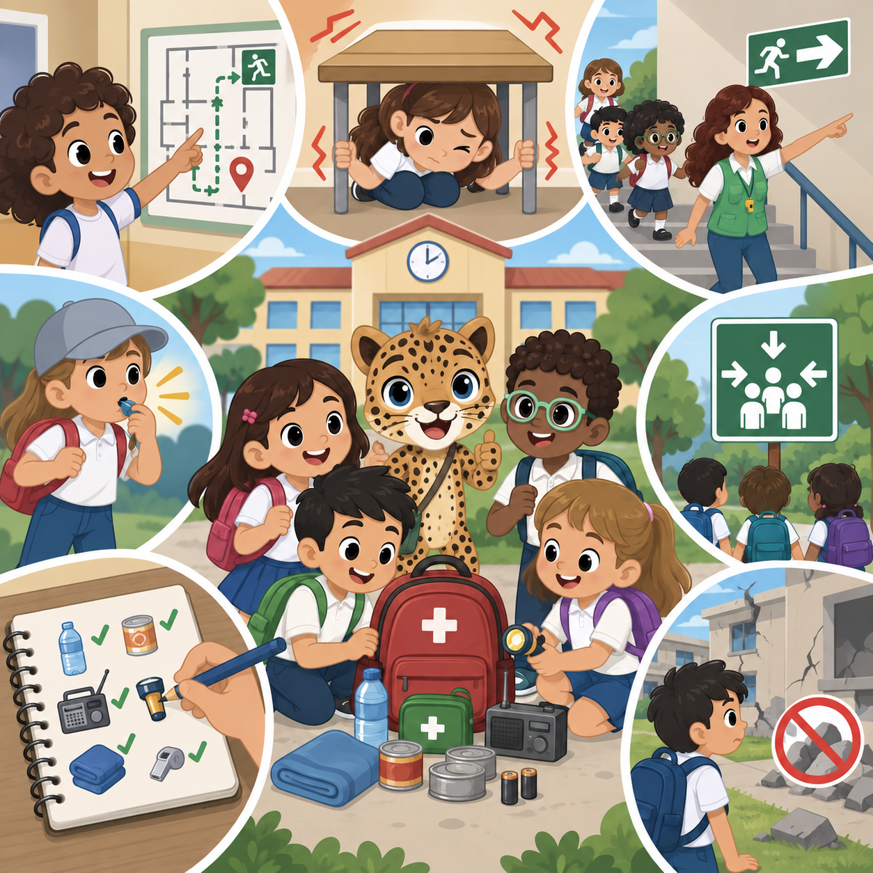Niños protegiéndose en una situación de emergencia