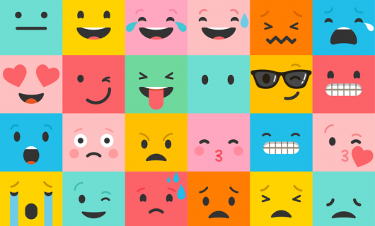 Ilustración de emoticones representando diversas emociones                                                                                           