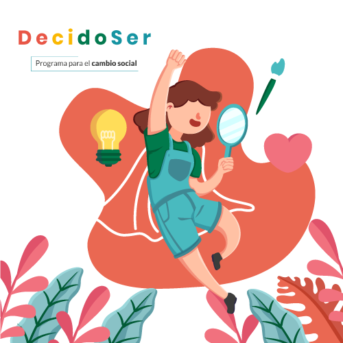 Portada Colección DecidoSer: "Programa para el Cambio Social" Caricatura de niña saltando de felicidad