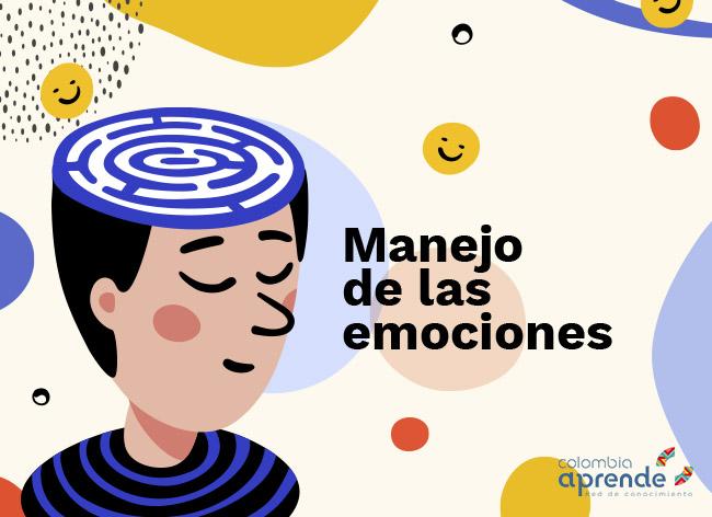 Ilustración de un hombre con texto Manejo, emociones, socioemocional