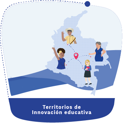 Infografía con el mapa de Colombia y docentes de diferentes lugares del país