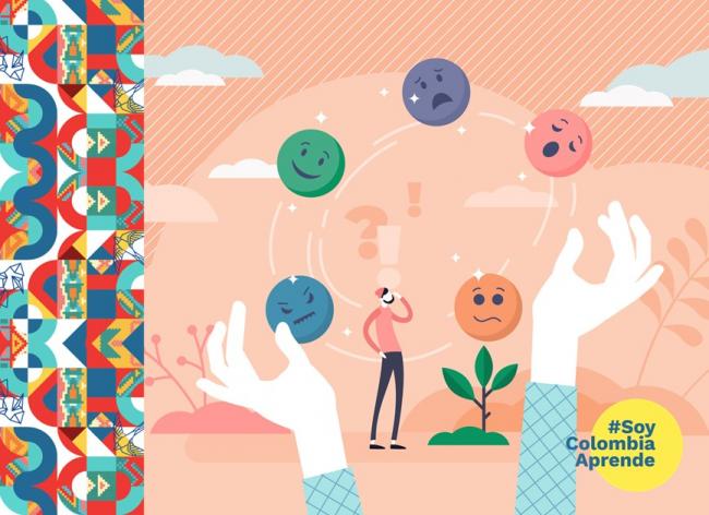 Portada Colección Comunicación efectiva y narrativas emocionales Ilustración de caras con las diferentes emociones