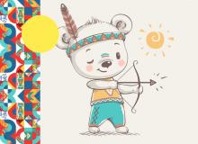 Ilustración de oso con flecha y sol