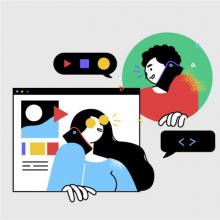 ilustración de dos chicas en un monitor