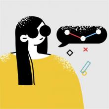 Ilustración de una mujer revisando redes