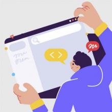 ilustración de un hombre leyendo en una pantalla