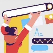 ilustración de una mujer con varias cosas sobre un tablero