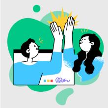 Ilustración de dos mujeres chocando sus manos 