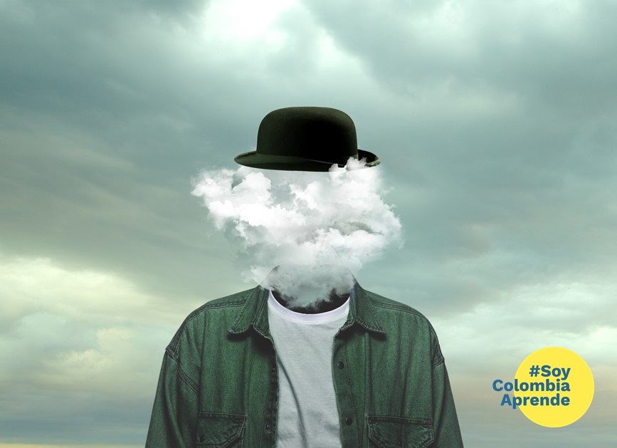 Conoce el derecho de autor con la (Dirección Nacional de Derechos de Autor (DNDA) Hombre con sombrero, el fondo es el cielo, y sobre la cara del hombre hay una nube.
