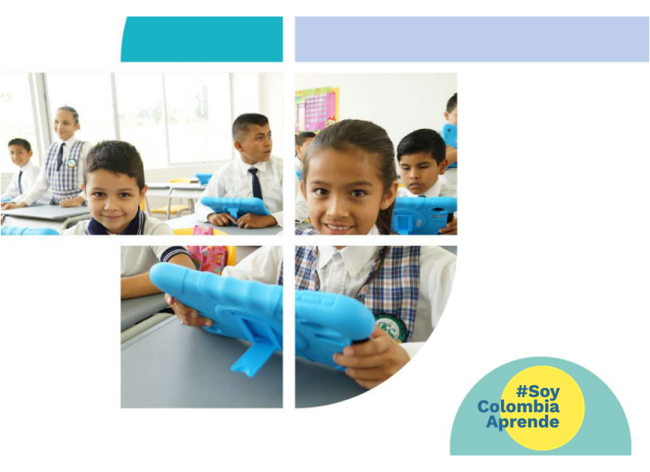 Portada Colección Orientaciones Curriculares de Tecnología e Informática Foto de niños y niñas en salón de clase con tablets