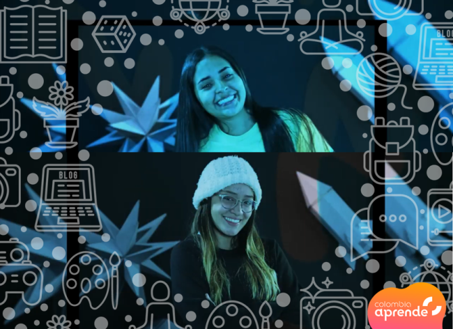 Portada Colección Niñas y mujeres colombianas en la ciencia Foto de dos mujeres sonriendo- Maria Ximena Redondo e Isabel Cristina Rivas