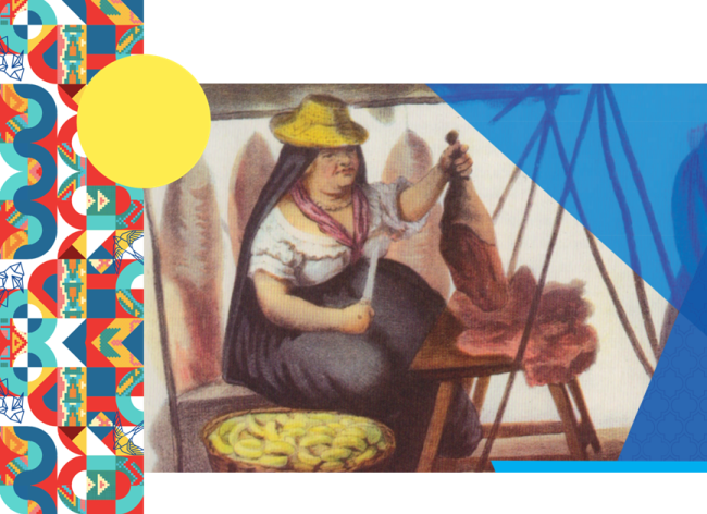 Recursos Colección Recursos para la enseñanza de las ciencias sociales y la historia Ilustración de mujer campesina, sentada, trabajando